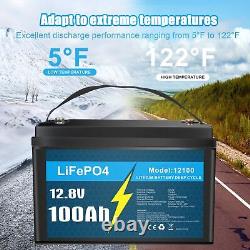 12V 100AH LiFePO4 Deep Cycle Lithium Battery for RV Marine Off-Grid Solar 5000+