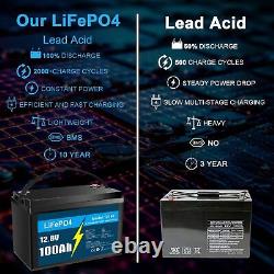 12V 100AH LiFePO4 Deep Cycle Lithium Battery for RV Marine Off-Grid Solar 5000+