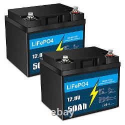 2 Pack 12V 50Ah LiFePO4 Lithium Battery with BMS, for RV Camping Marine Solar