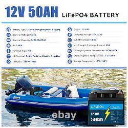 2 Pack 12V 50Ah LiFePO4 Lithium Battery with BMS, for RV Camping Marine Solar