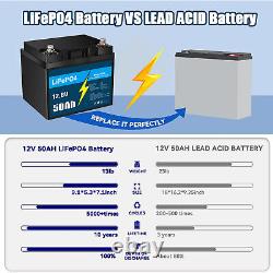 2 Pack 12V 50Ah LiFePO4 Lithium Battery with BMS, for RV Camping Marine Solar