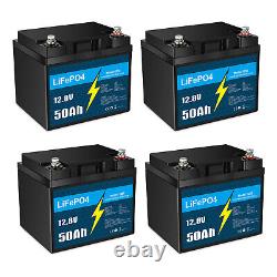 4 Pack 12V 50Ah LiFePO4 Deep Cycle Lithium Battery for RV Marine Off-Grid Solar